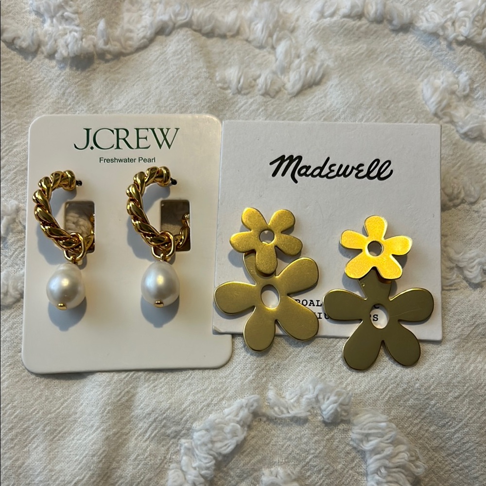 J.Crew Freshwater Pearl Earrings and Madewell Flower Earrings